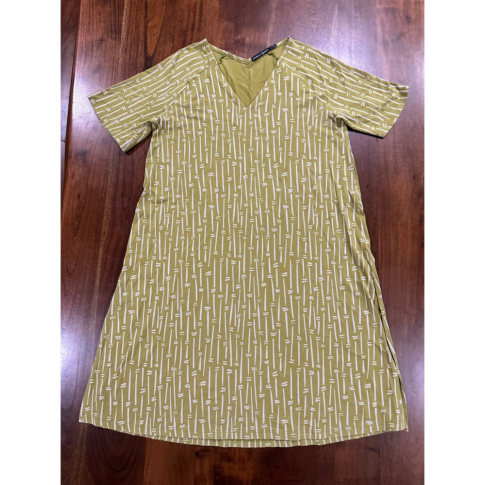 Gudrun Sjoden Green Abstract Print V-Neck Midi Dress Size Large